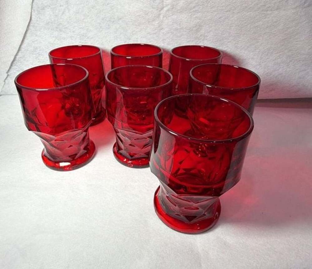 Vintage Viking Glass Georgian Ruby Red Honeycomb Tumblers Set Of 7